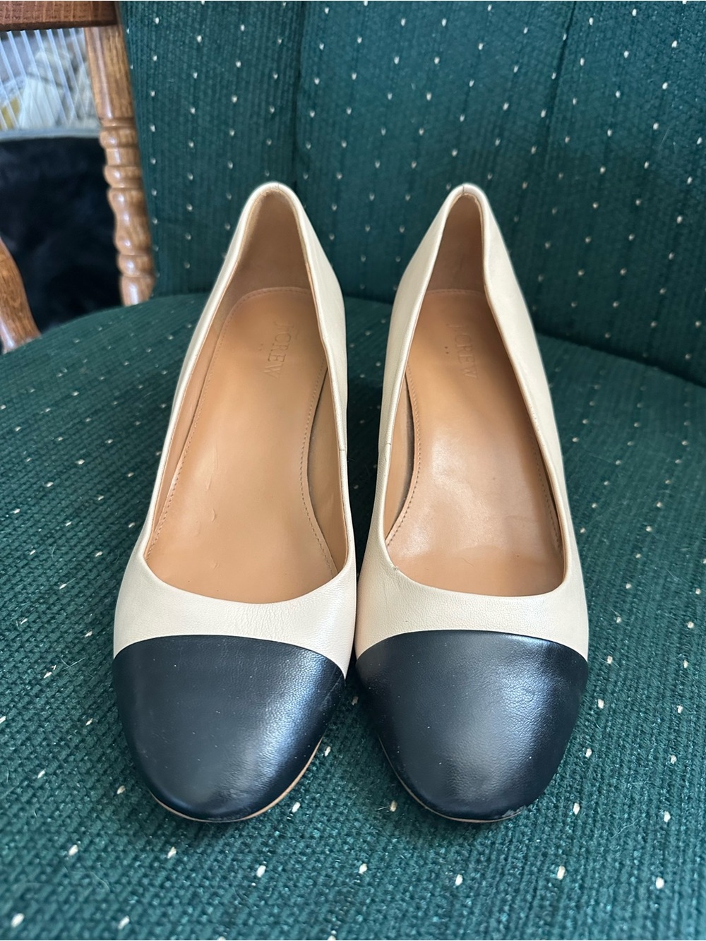 J. Crew Two-Tone Leather Heels in Cream and Black